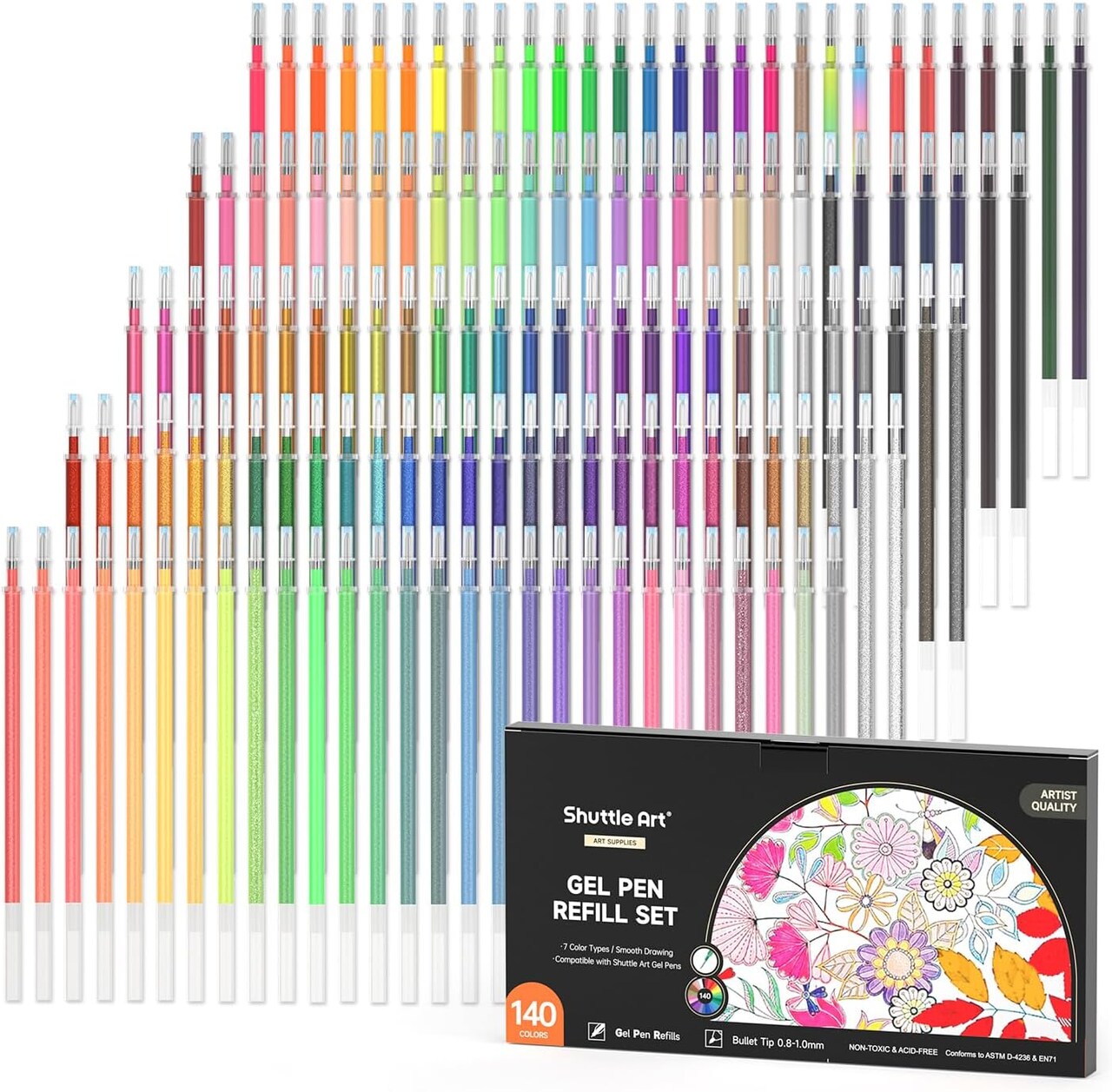 Gel Pen Refills, 140 Colors Gel Pen Refills, 7 Color Types for Kids Adults Coloring Books Drawing Doodling Crafts Scrapbooking Journaling